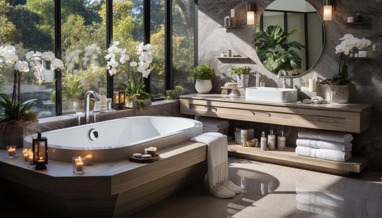 Luxury Master Bathroom With Glass Shower Enclosure And Dual Shower Heads