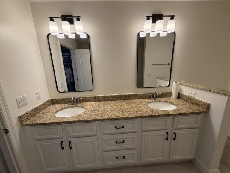 Blog 7 White Refinished Bathroom Cabinets With The Granite Counter Kept In Place, Jacksonville, Fl